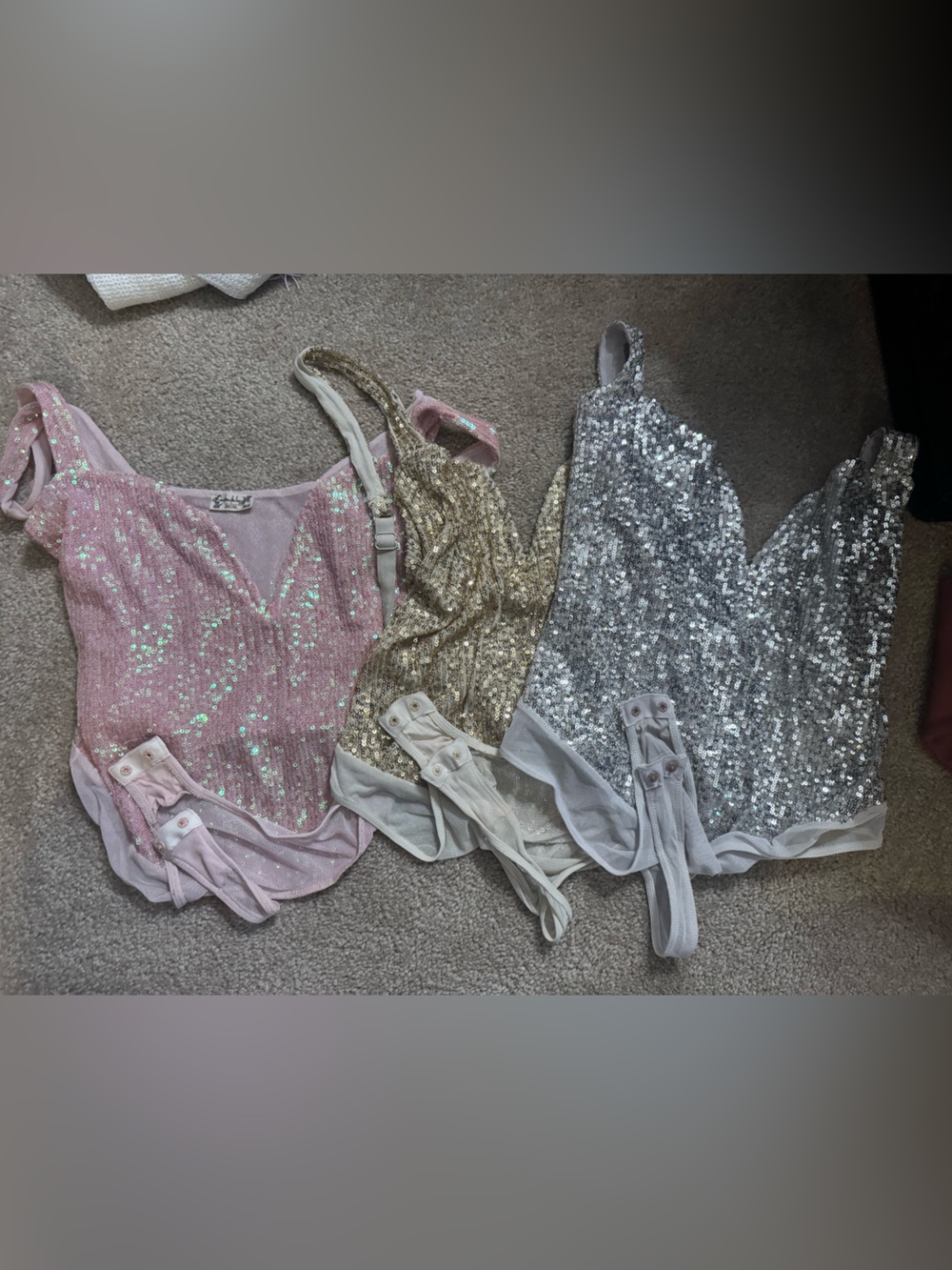 Free People Sequin Halter Bodysuit Trio in Pink, Gold & Silver